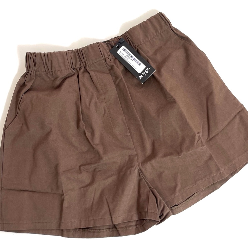NASTY GAL shorts poplin high waisted casual chocolate NEW brown elastic waist 10
